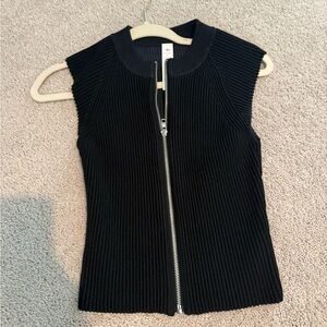 Alo Denim Knit Sleeveless Full Zip Top